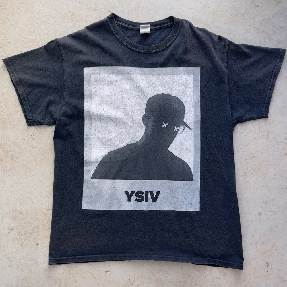 Logic YSIV Graphic T-Shirt Mens Large Black Young Sinatra‎ IV Rap Tee Distressed